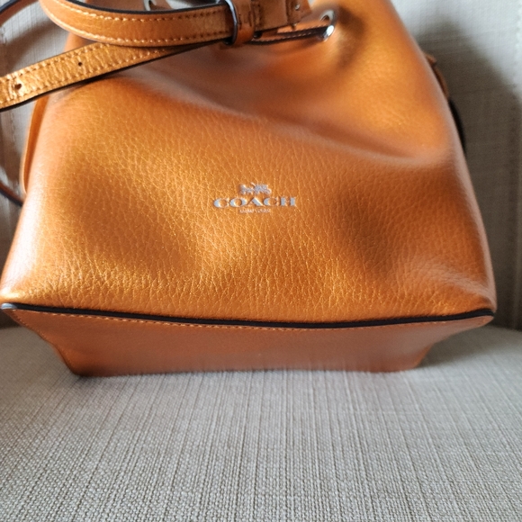 Coach Metallic Orange Leather Drawstring Crossbody - Picture 3 of 15